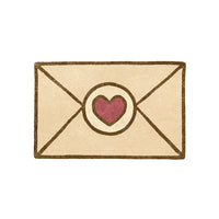 Hand-drawn envelope illustration with a heart seal on a white background