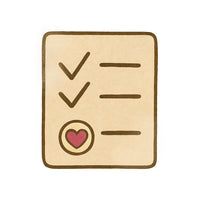 Hand-drawn checklist illustration with two check marks and a small heart icon