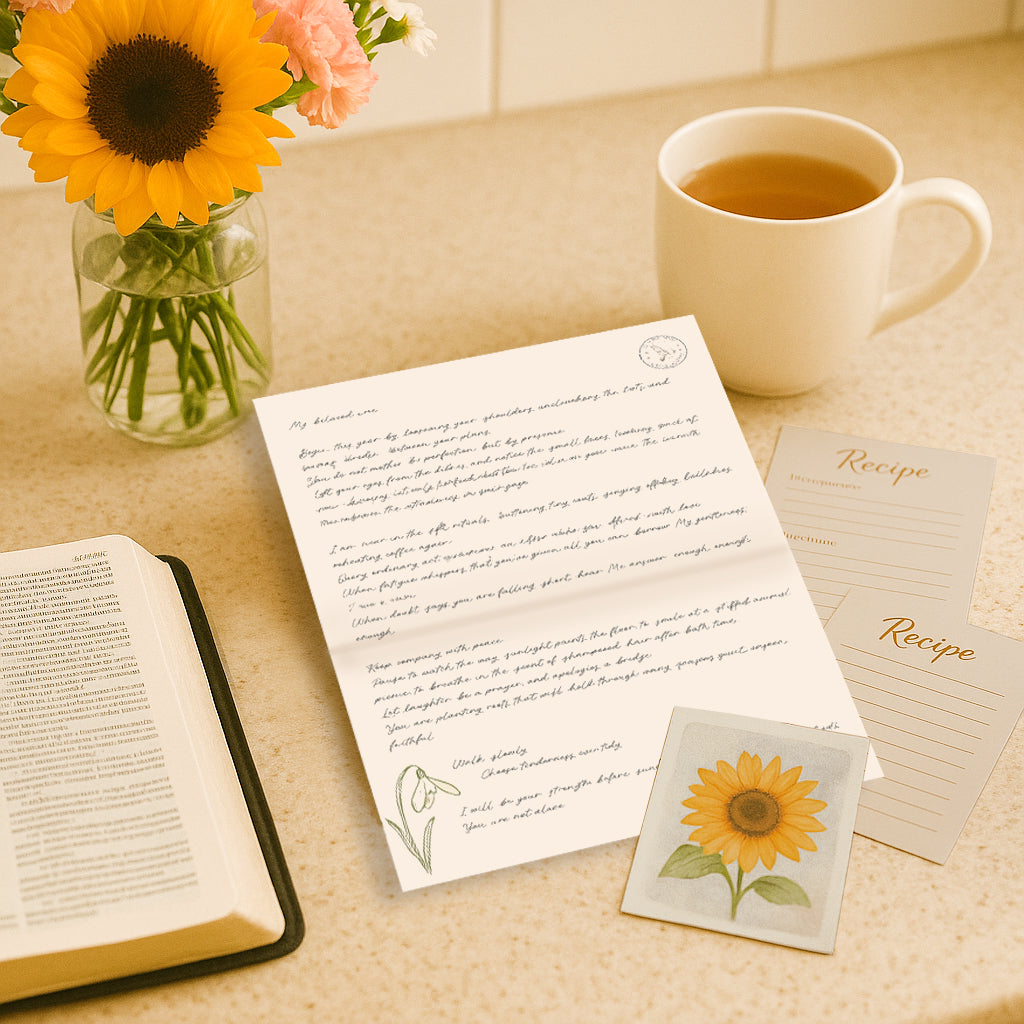 Joy and gratitude devotional letter with recipe cards from Postmarked Heaven